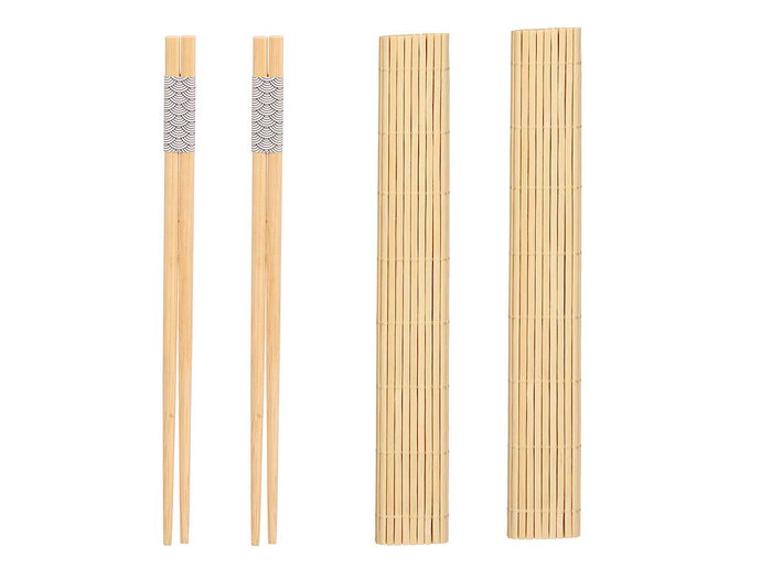 Kinvara Set Sushi 4 Baguettes et 2 Nattes en Bambou 4,5x24x2,5 cm (Set de 48)