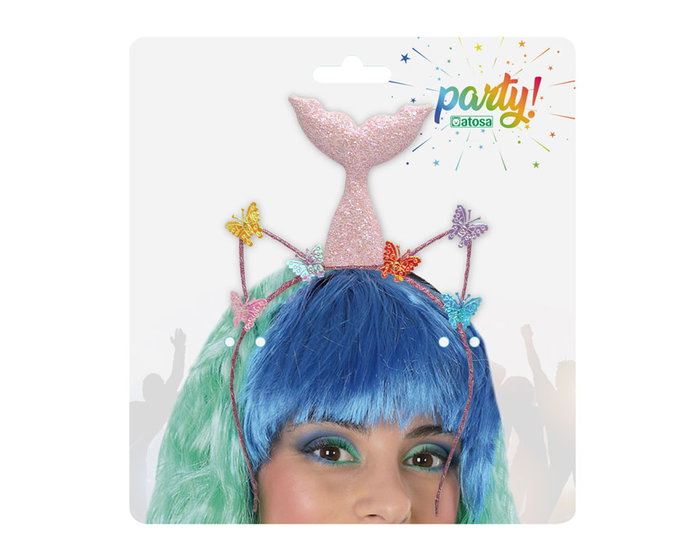 Diadème Sirene Rose pour Femme Adulte - Serre-tête Fantaisie à Mariposas et Queue Rose pour Déguisement Fée de la Mer, Carnaval, Fête