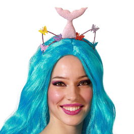 Diadème Sirene Rose pour Femme Adulte - Serre-tête Fantaisie à Mariposas et Queue Rose pour Déguisement Fée de la Mer, Carnaval, Fête