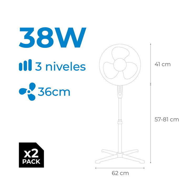 Edm Lot de 2 ventilateurs sur pied blancs 38 W Edm Lot de 2 ventilateurs sur pied blancs 38 W