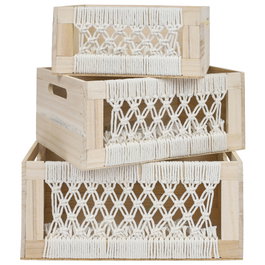 Home Deco Factory Ensemble de 3 boîtes en bois style bohème