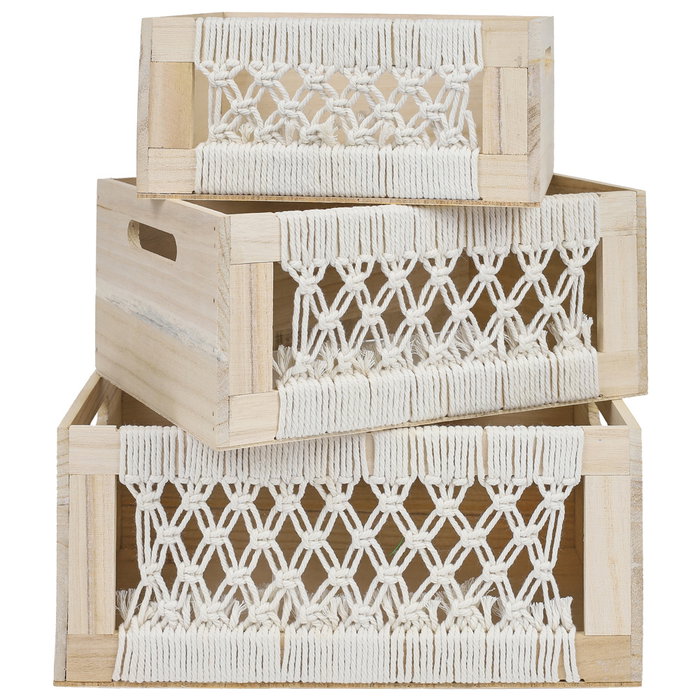 Home Deco Factory Ensemble de 3 boîtes en bois style bohème Home Deco Factory Ensemble de 3 boîtes en bois style bohème
