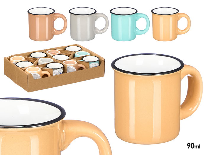 VESSIA Tasse à Café 90ml, Anse, Bord Noir, Couleurs Claires, Céramique, 9x7x6cm (Set de 48) VESSIA Tasse à Café 90ml, Anse, Bord Noir, Couleurs Claires, Céramique, 9x7x6cm (Set de 48)