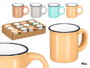 VESSIA Tasse à Café 90ml, Anse, Bord Noir, Couleurs Claires, Céramique, 9x7x6cm (Set de 48)