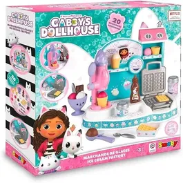 Smoby - Gabby et la Maison Magique - Marchande de glaces avec 20 accessoires - Machine à glaces et gaufrier - Jeu d'imitation pour enfant dès 3 ans - Fabriqué en France