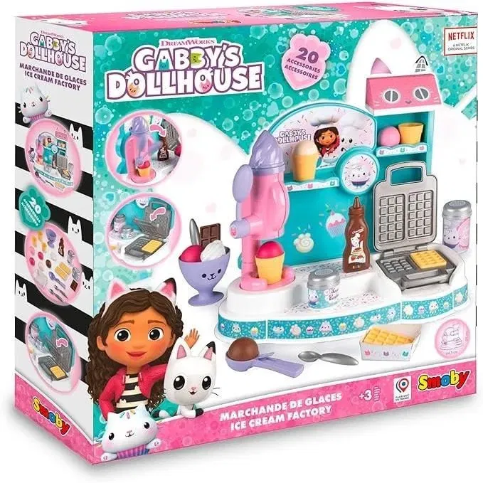 Smoby - Gabby et la Maison Magique - Marchande de glaces avec 20 accessoires - Machine à glaces et gaufrier - Jeu d'imitation pour enfant dès 3 ans - Fabriqué en France