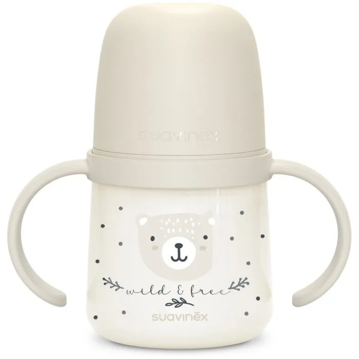 Suavinex Biberon avec Anses Night&Day Wild&Free 150 ml Silicone - Pour Bébé de 6 Mois et Plus - Gris