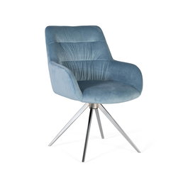 GINER Y COLOMER Tapiza2 - Lot de 2 fauteuils en velours bleu clair, design raffiné, structure rembourrée, pieds en acier nickelé brillant