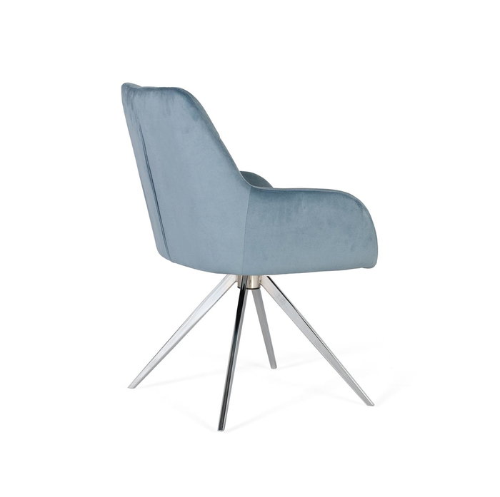 GINER Y COLOMER Tapiza2 - Lot de 2 fauteuils en velours bleu clair, design raffiné, structure rembourrée, pieds en acier nickelé brillant
