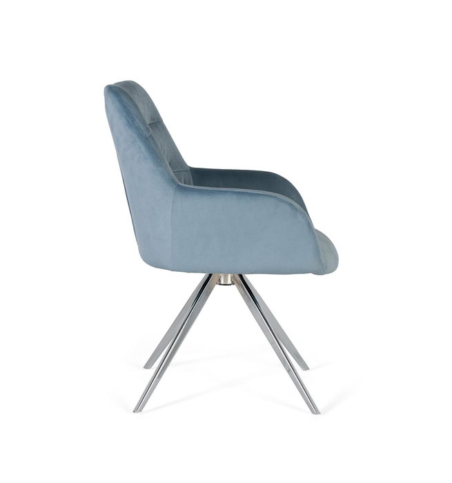 GINER Y COLOMER Tapiza2 - Lot de 2 fauteuils en velours bleu clair, design raffiné, structure rembourrée, pieds en acier nickelé brillant