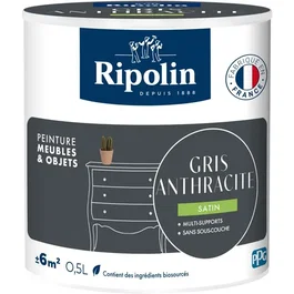 Ripolin Peinture Meubles & Objets, 0.5L, Gris Anthracite Satiné, pour Bois, Mélaminé, Stratifié, Métal, Intérieur/Extérieur, Sans Sous-Couche