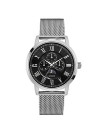 Guess W0871G1 - Montre analogique homme en acier argenté et cadran noir
