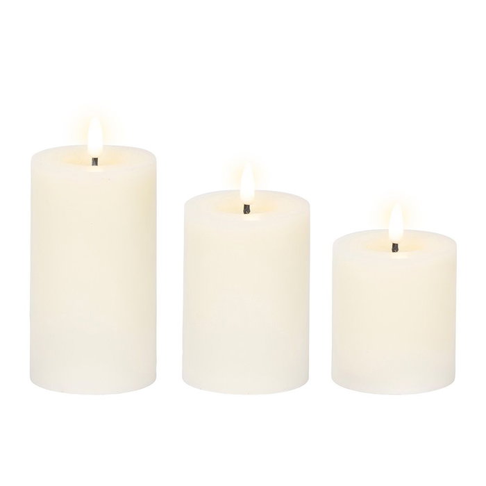 Lumineo Lot de 3 Bougies LED en Cire Blanche Diamètre 7 cm avec Tailles Variées Lumière Chaude
