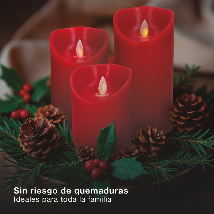 Bambasy Pack de 3 bougies décoratives LED en cire Rouge (100-120-150mm) Bambasy Pack de 3 bougies décoratives LED en cire Rouge (100-120-150mm)