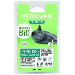 Vetocanis Pipettes Antiparasitaires Bio pour Chats - Répulsif Puces, Tiques, Moustiques, Acariens, Effet 3 Semaines
