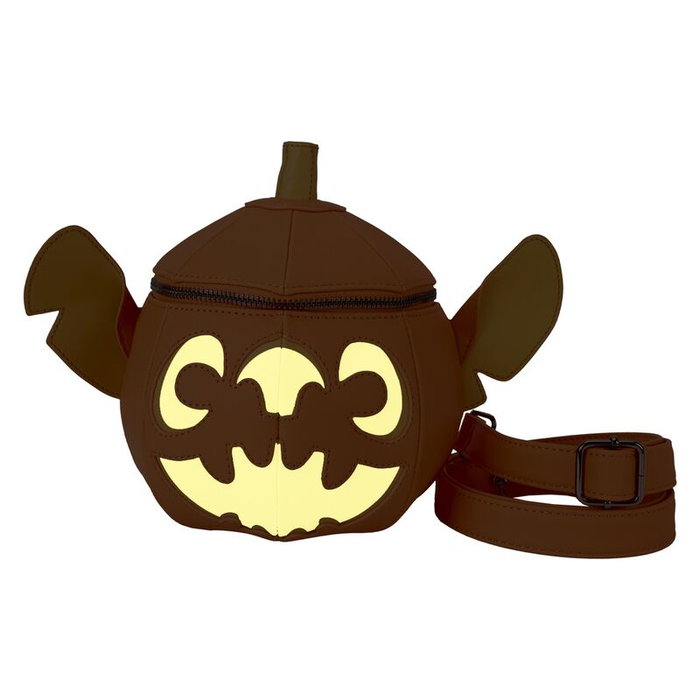 LOUNGEFLY Sac à dos Disney Loungefly Pumpkin Stitch - Taille 18x16.25x18 cm - En cuir vegan - Tirants ajustables et détails brillants