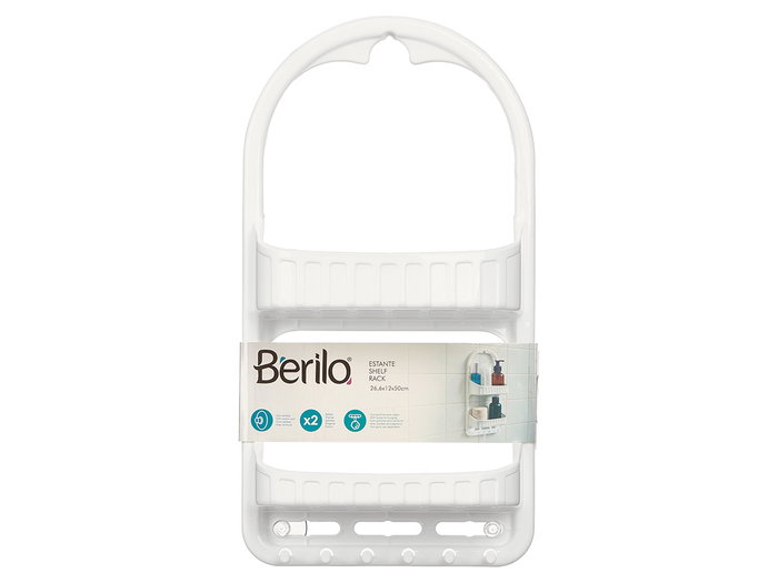 Berilo Étagère 2 Niveaux Blanc avec Crochets à Ventouse 26.7x50x12 cm Plastique (Set de 12)