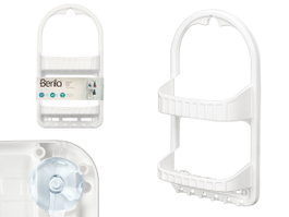 Berilo Étagère 2 Niveaux Blanc avec Crochets à Ventouse 26.7x50x12 cm Plastique (Set de 12)