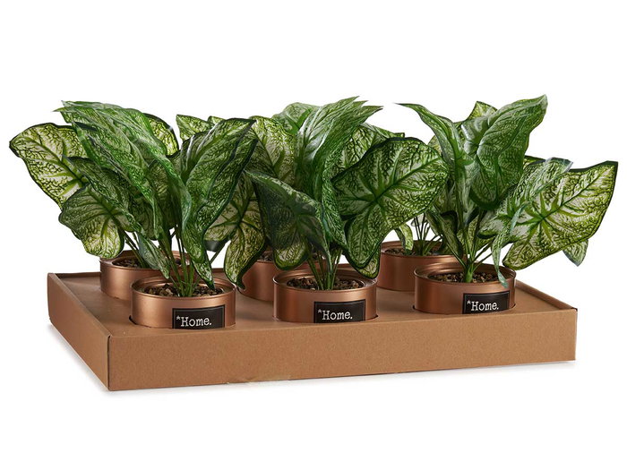 Ibergarden Plante Artificielle Verte en Pot Cuivre 26x26x26 cm Plastique et Métal (Set de 12)