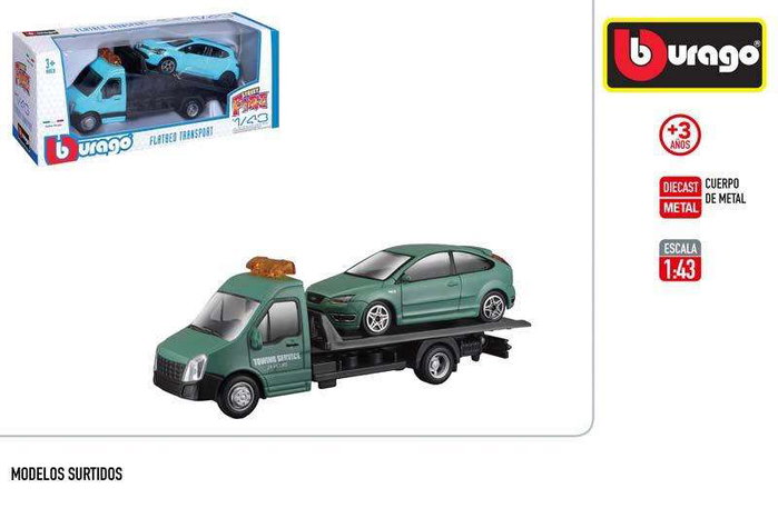 Color Baby - Camion remorque avec voiture métallique, échelle 1:43, collection Street Fire - Modèles en assortiment