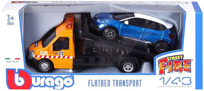 Color Baby - Camion remorque avec voiture métallique, échelle 1:43, collection Street Fire - Modèles en assortiment