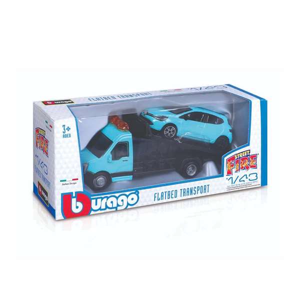 Color Baby - Camion remorque avec voiture métallique, échelle 1:43, collection Street Fire - Modèles en assortiment