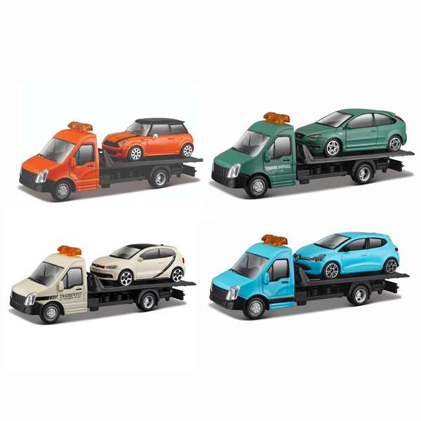 Color Baby - Camion remorque avec voiture métallique, échelle 1:43, collection Street Fire - Modèles en assortiment