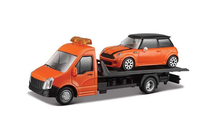 Color Baby - Camion remorque avec voiture métallique, échelle 1:43, collection Street Fire - Modèles en assortiment