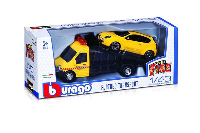 Color Baby - Camion remorque avec voiture métallique, échelle 1:43, collection Street Fire - Modèles en assortiment