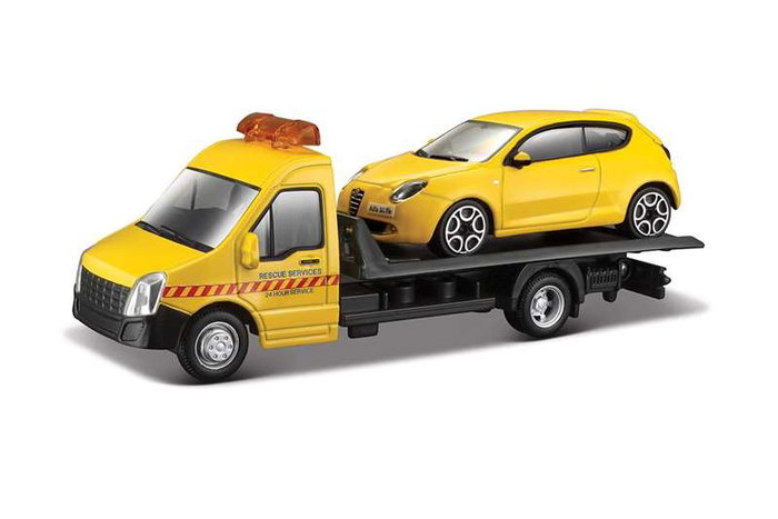 Color Baby - Camion remorque avec voiture métallique, échelle 1:43, collection Street Fire - Modèles en assortiment