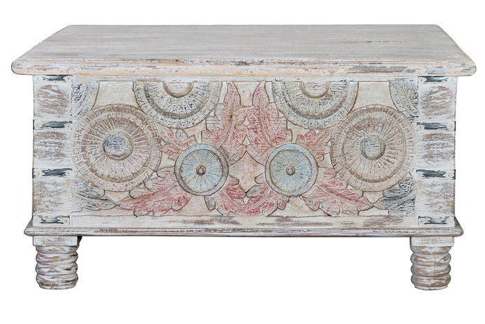 Table basse en bois de manguier massif artisanal avec finition lavée - 90 x 90 x 45 cm - Multicolore - Table de salon