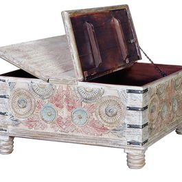 Table basse en bois de manguier massif artisanal avec finition lavée - 90 x 90 x 45 cm - Multicolore - Table de salon