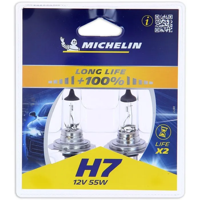 Michelin - 2 Ampoules Voiture H7 LIFE+ 100% 55W Px26d - Feu de croisement, route et antibrouillard - Durée de vie accrue de 50%