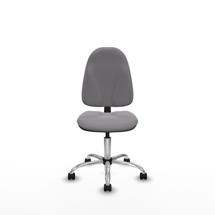 Chaise Algarra Contact permament de base Cuir écologique Gris Structure chromée Sans accoudoirs Sans appui-tête Roulettes en nylon 50 mm