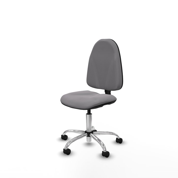 Chaise Algarra Contact permament de base Cuir écologique Gris Structure chromée Sans accoudoirs Sans appui-tête Roulettes en nylon 50 mm