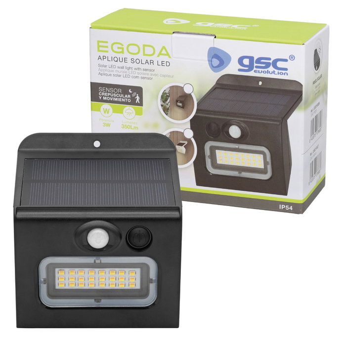 GSC Evolution Applique solaire LED Egoda 3W avec capteur de mouvement - Noir