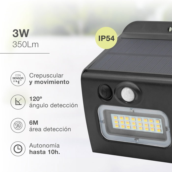 GSC Evolution Applique solaire LED Egoda 3W avec capteur de mouvement - Noir