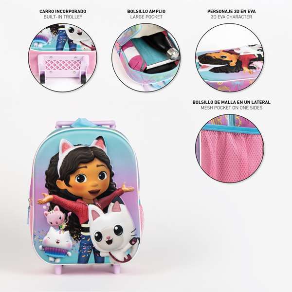 Cerdá Mochila à roulettes 3D pour enfant Gabby's Dollhouse - 25 x 31 x 10 cm