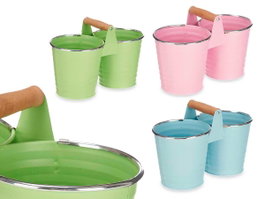 Ibergarden Macetero Doble avec Anses Zig Zag Bord Argenté Assorti 26x17x13 cm Métal (Set de 12)