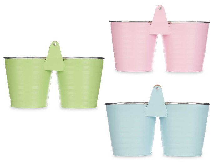 Ibergarden Macetero Doble avec Anses Zig Zag Bord Argenté Assorti 26x17x13 cm Métal (Set de 12)