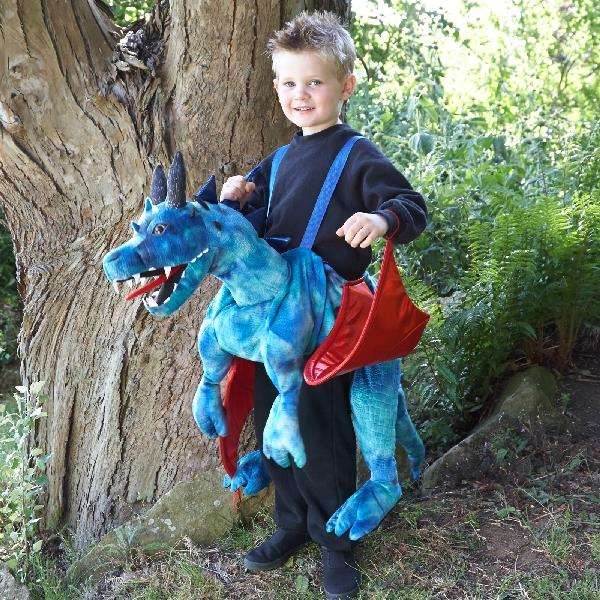Liragram - Déguisement Enfant Dragon Bleu avec Bretelles, Taille 4-6 Ans, Âge Recommandé 3 Ans