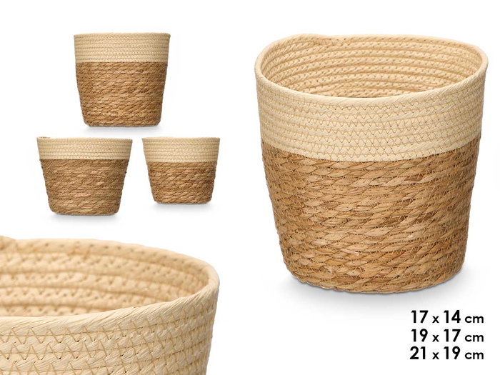 GIFTDECOR Set de 3 paniers ronds 19cm de haut naturel GIFTDECOR Set de 3 paniers ronds 19cm de haut naturel