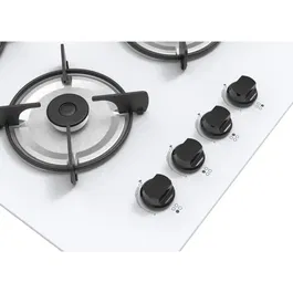 Continental Edison - Table de cuisson gaz 4 foyers, verre blanc, allumage électronique, commandes avant, dimensions compactes pour petites cuisines