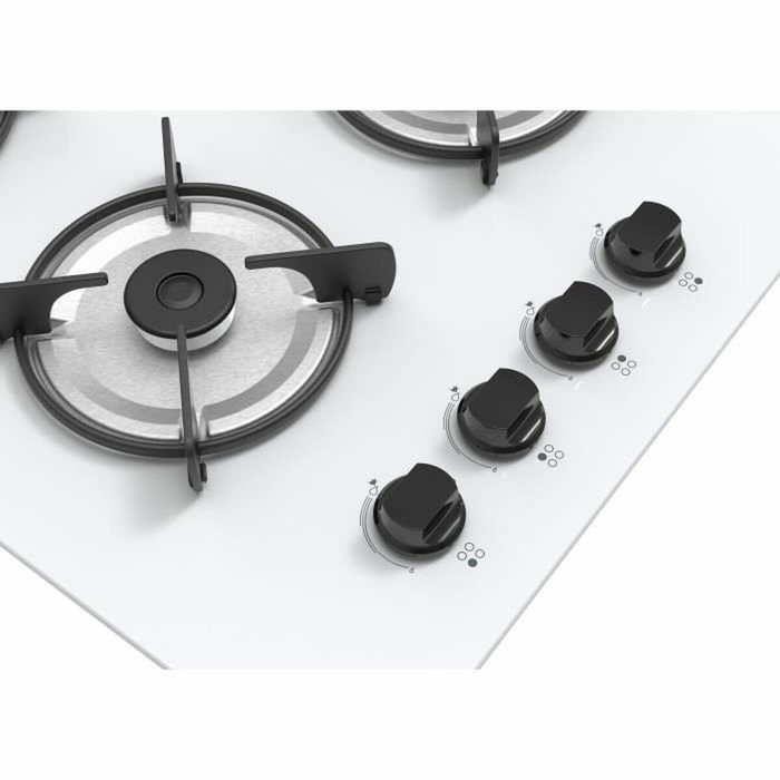 Continental Edison Table de cuisson gaz 4 foyers en verre blanc