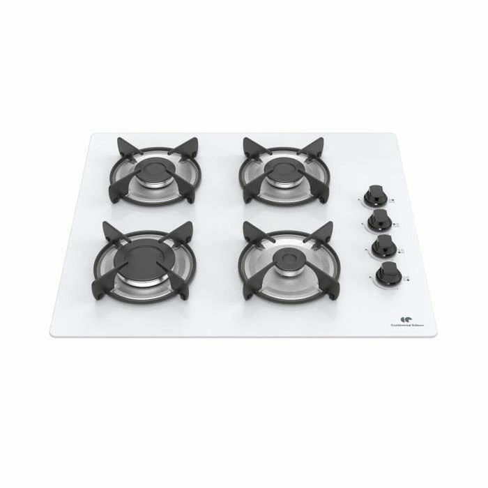 Continental Edison Table de cuisson gaz 4 foyers en verre blanc