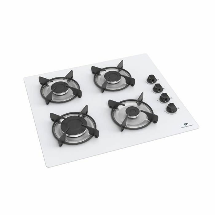 Continental Edison Table de cuisson gaz 4 foyers en verre blanc