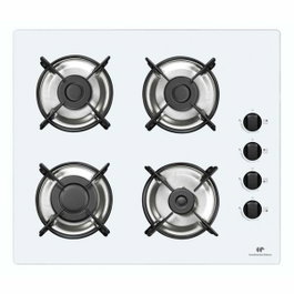 Continental Edison Table de cuisson gaz 4 foyers en verre blanc