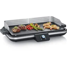 Severin Plancha Gril PG8564 - Surface de cuisson 50x30 cm en fonte antiadhésive, jusqu'à 230°C et 2300W - Pour viandes, poissons et légumes