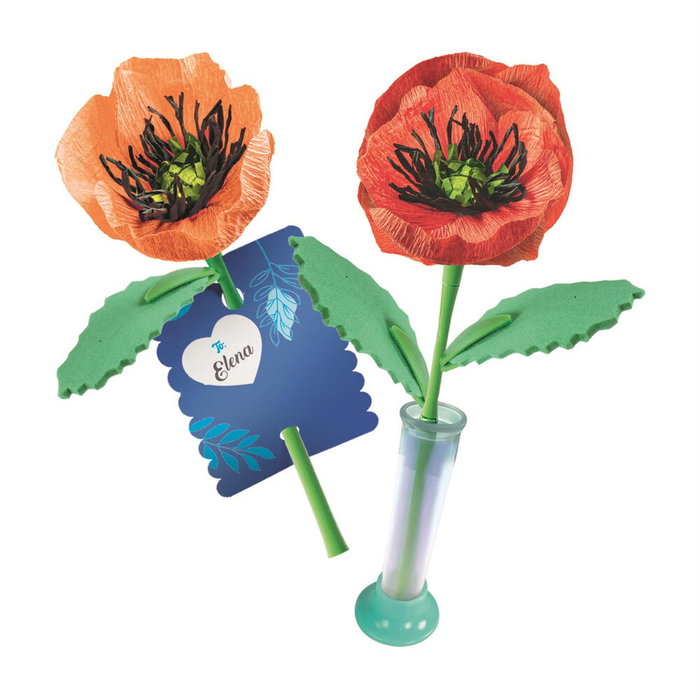 Clementoni Crée tes fleurs - Coquelicot - Coffret de 2 fleurs à assembler et personnaliser