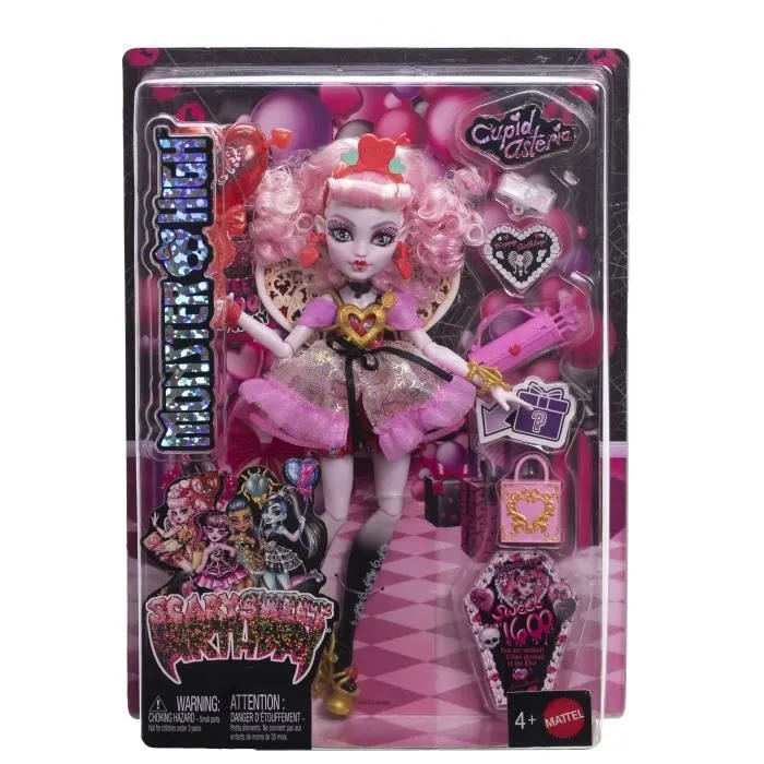 Monster High JBG77 - Poupée Cupid Asteria Anniversaire Monstrueusement Mémorable avec Ballon et Accessoires - Figurine de Collection